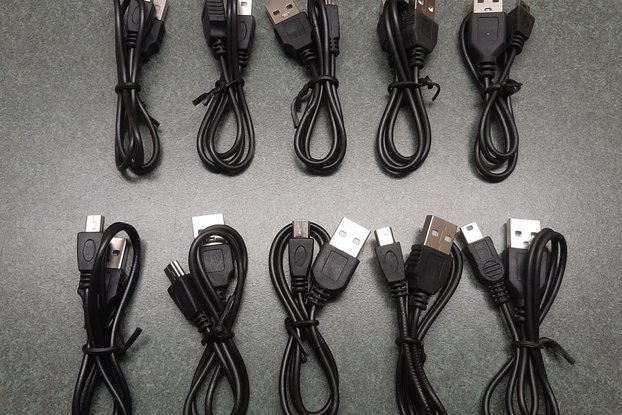 Qty 10, USB-A to Mini USB Power cables, ~20 in.