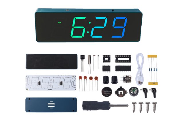 DC 5V Colorful LED Electronic Clock Kit-Blue Case