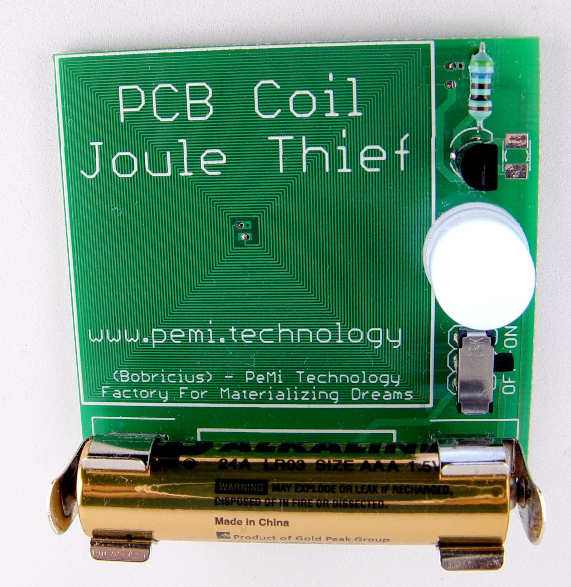 PCB coil joule thief from KITS for KIDS on Tindie
