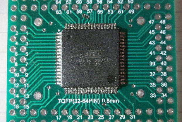 Atmel AVR TQFP ATxmega microcontroller ATxmega128A3U-AU (with USB) on TQFP64 adapter