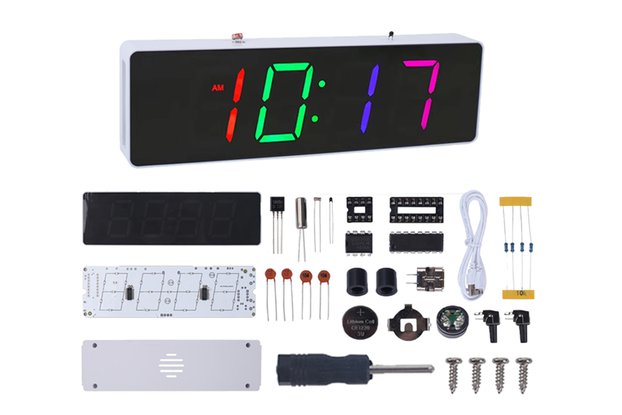 DC 5V Colorful LED Electronic Clock Kit-White Case