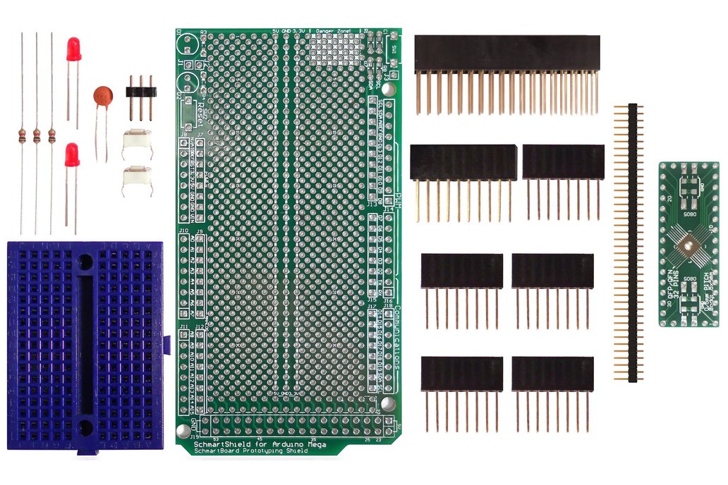 SchmartBoard|ez 0.5mm Pitch, 32 Pin QFP/QFN Arduino Mega Shield Kit 1