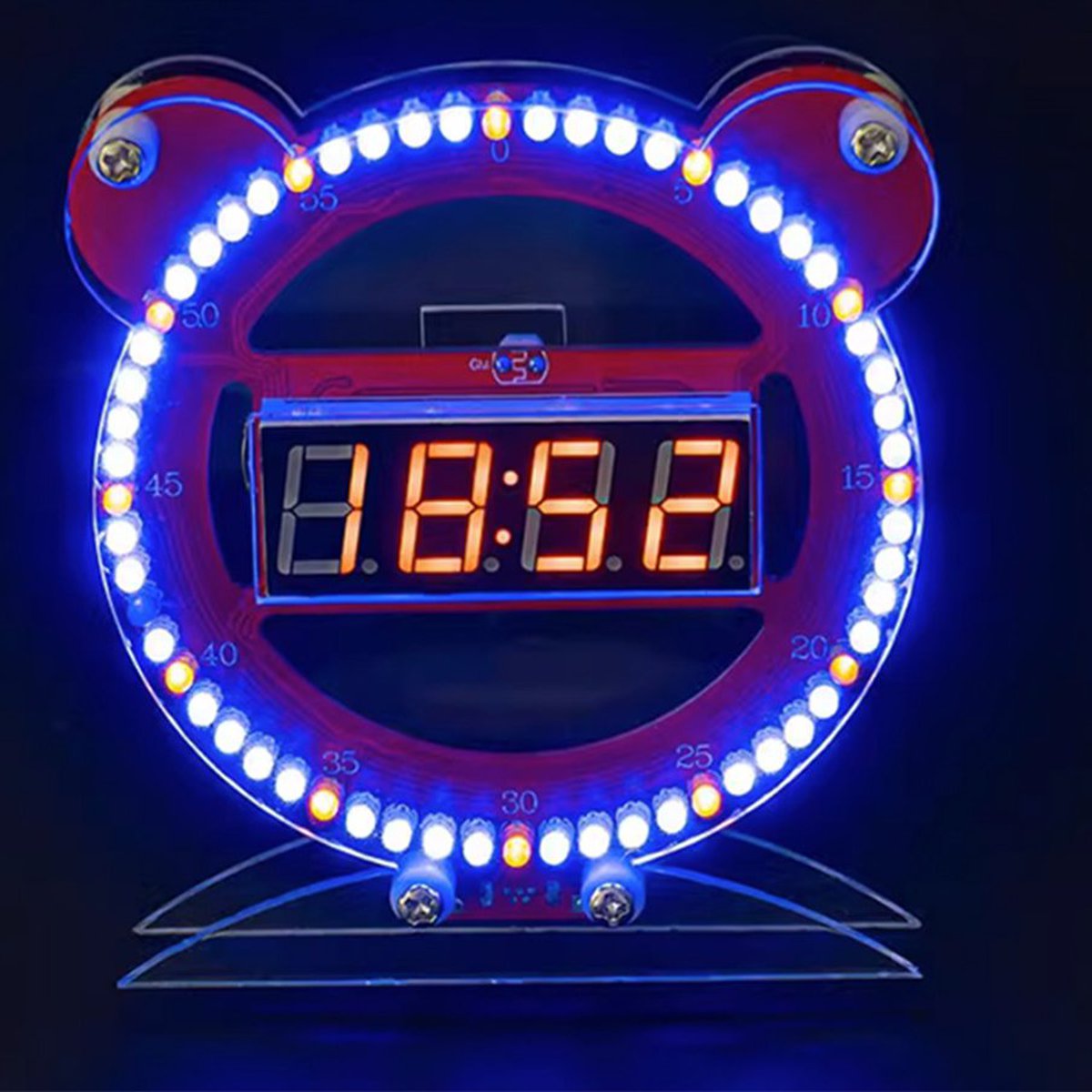 DIY DC 5V 4 Digital Colors LED Electronic Clock Kit Soldering Board W/Clear  Case