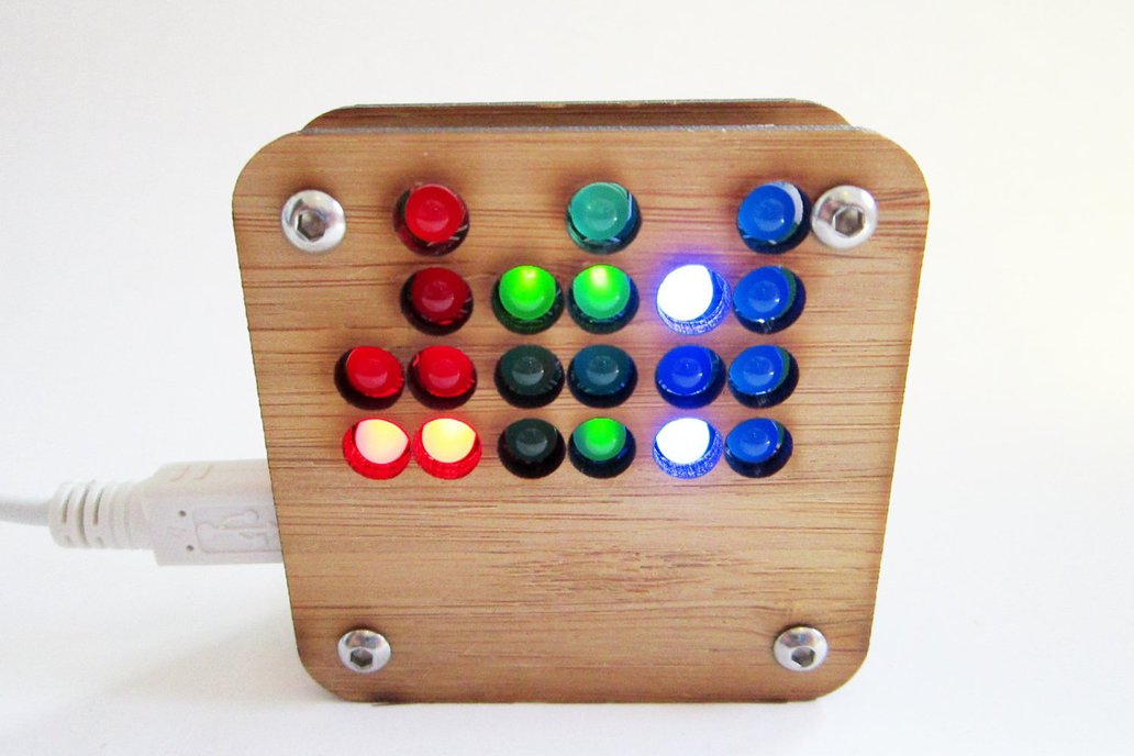 RGB Binary Clock KIT in  Bamboo Case USB Powered 1