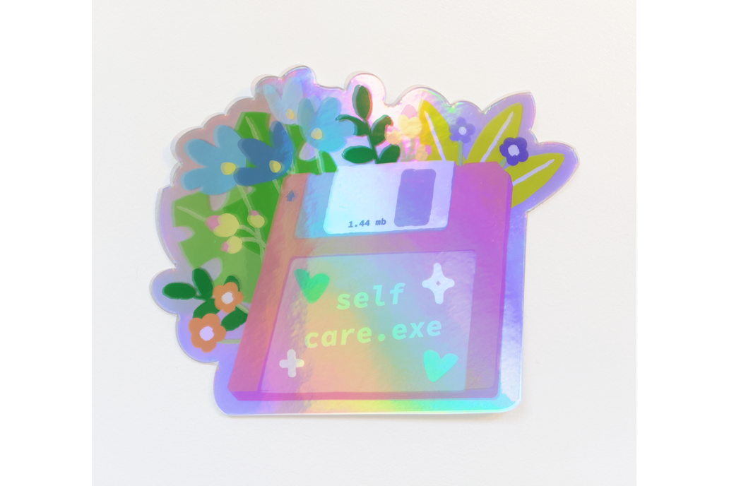 Selfcare.exe Floppy Disk Holographic Sticker 1