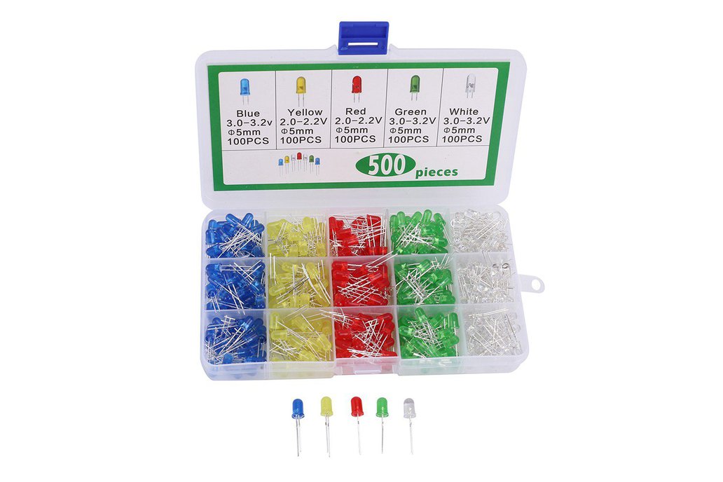 500pcs 5mm White Green Blue Red Yellow LED Kits 1