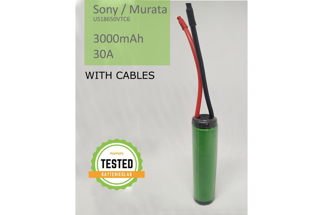 VTC6 3,7V SONY 3000mAh 30A - with CABLES unprotect 1