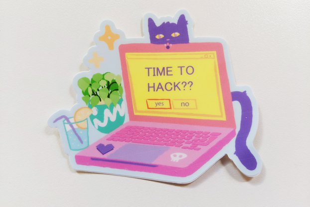 Time to Hack? Laptop Cat Sticker