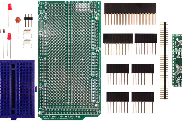 SchmartBoard|ez .5mm Pitch, 12 & 24 Pin QFP/QFN Arduino Mega Shield Kit