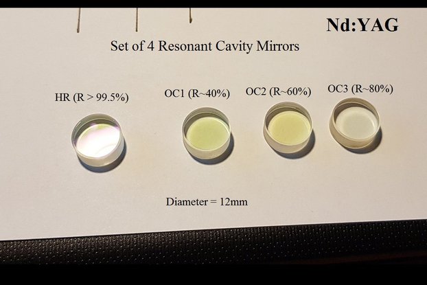 Set of 4 Nd:YAG Resonant Cavity Mirrors: HR + 3 OC