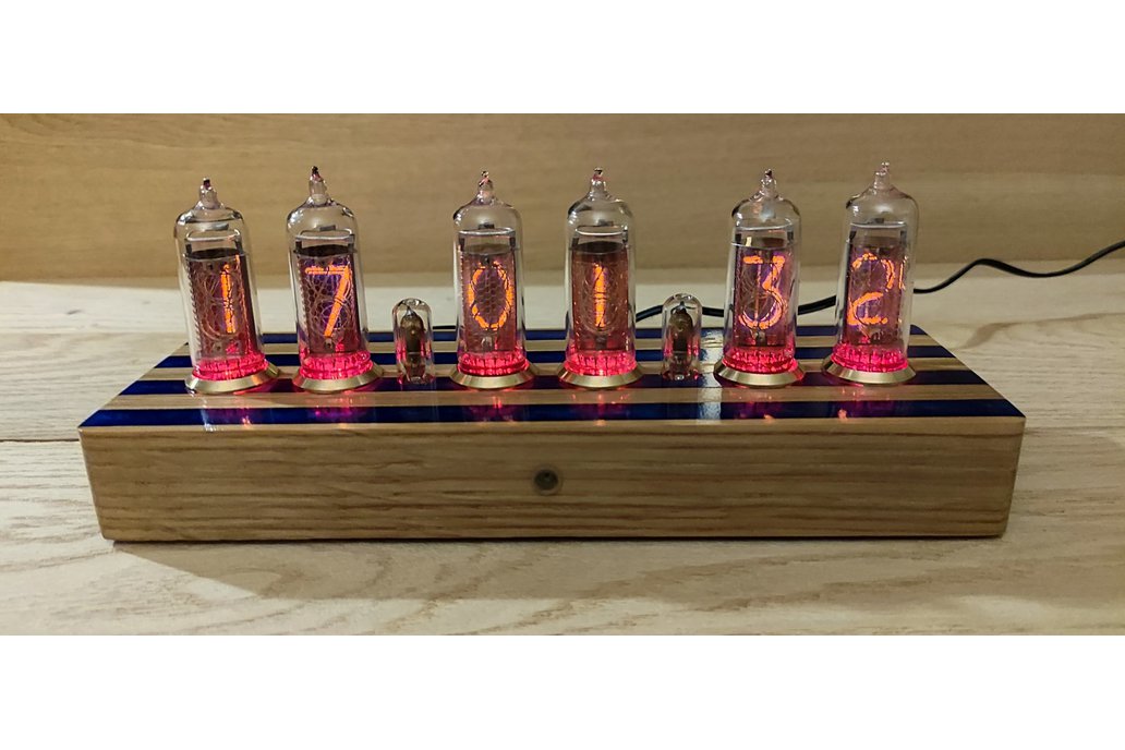 Nixie tube clock with In-14 and Blue Epoxy inlays. 1