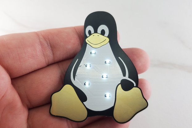 Linux Tux Penguin Pin made from PCB