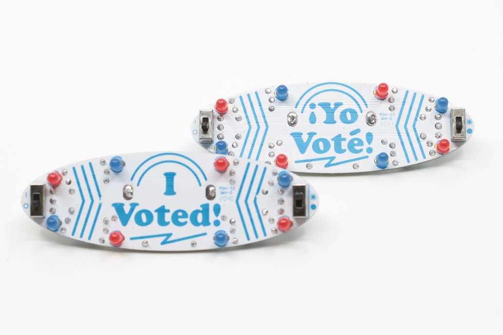 I Voted/Yo Voté Blinky Badge Soldering Kit 1