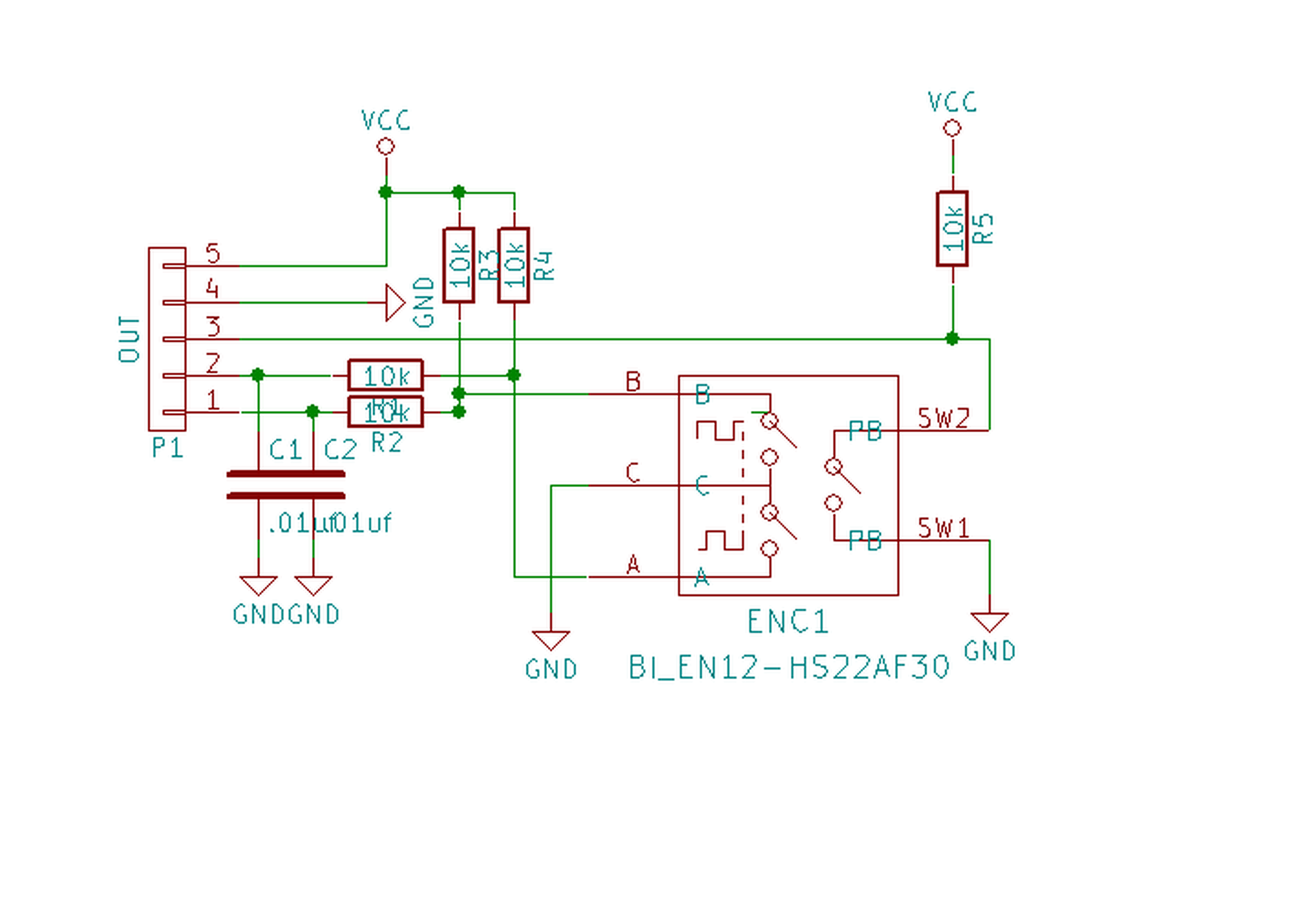 The arduino can't read the rotary encoder without both a ground signal...