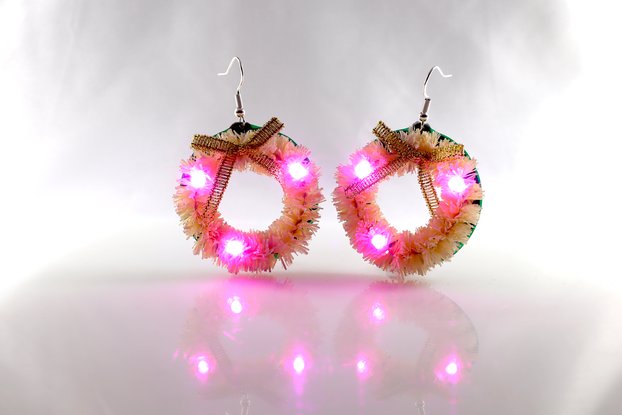 pair of Light up Golden Wreath LED Earrings