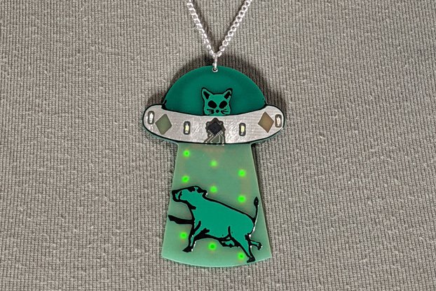 UFO alien cat pendant holiday light necklace
