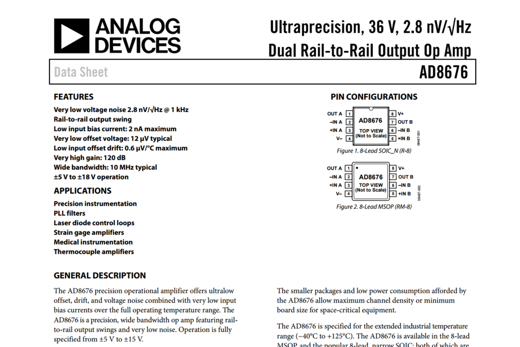 AD8676 Ultra precision dual opamp (QTY 10) 1