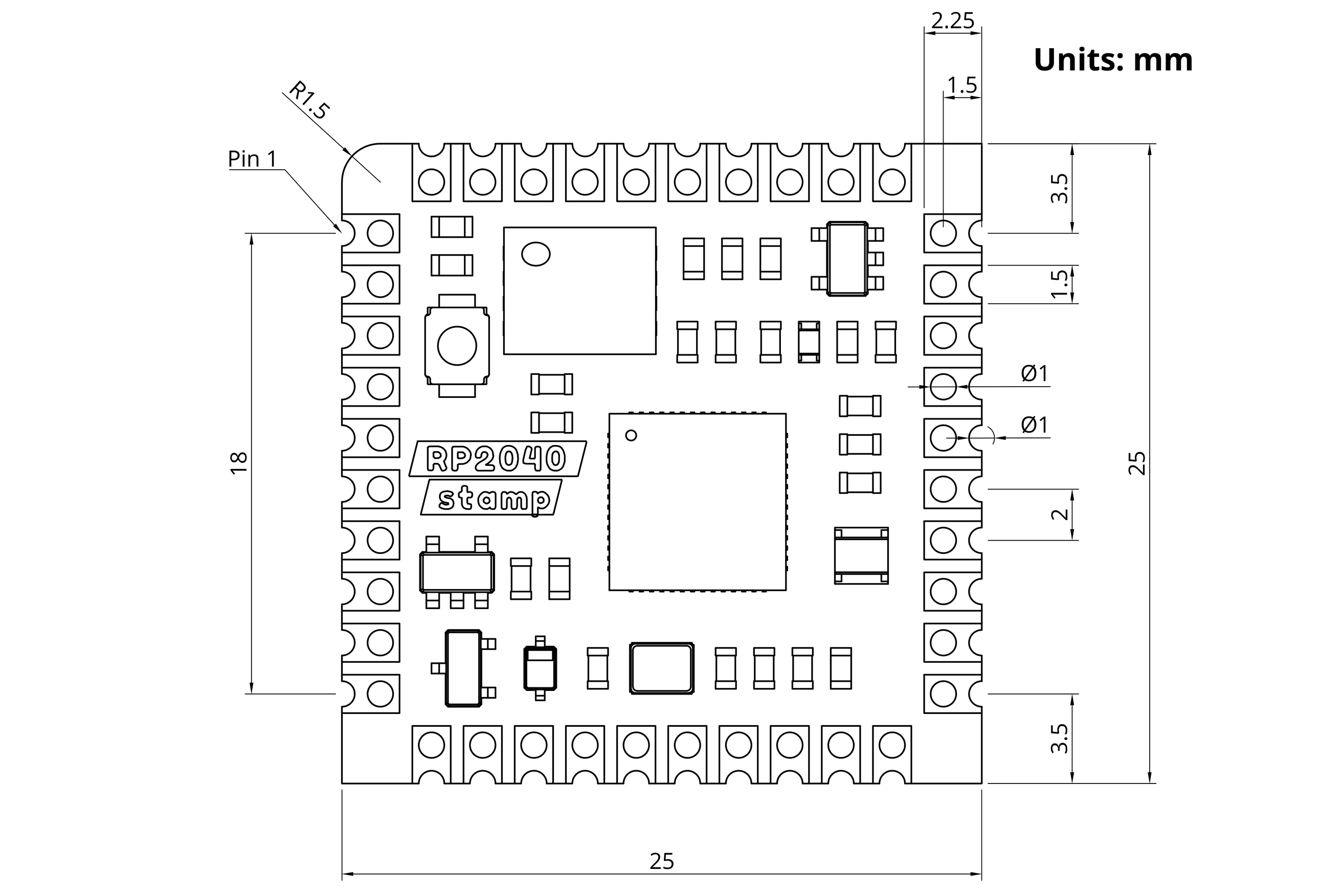 RP2040 Stamp Dimensions