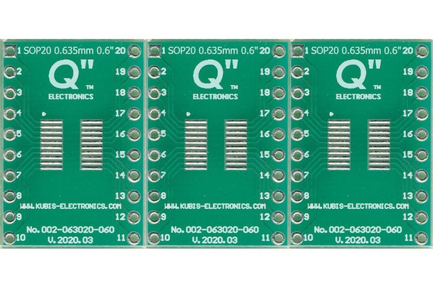 QSOP20,SSOP20 0.635mm(0.025") to DIP 0.6" - 3 PCS.