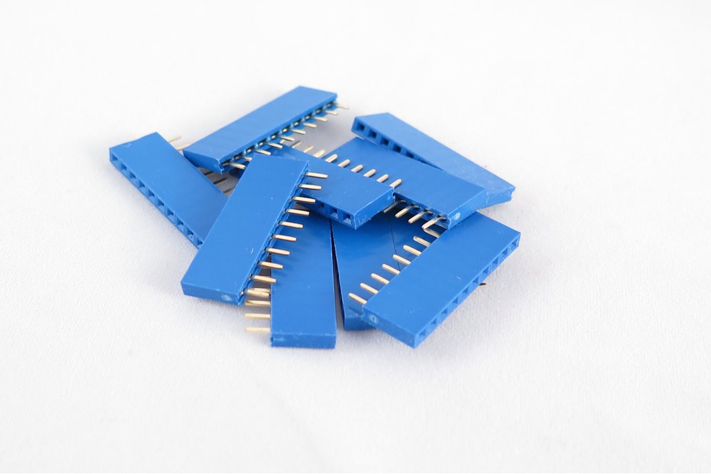 Set of 10 blue female pin headers; 6, 8,10 pin. 1