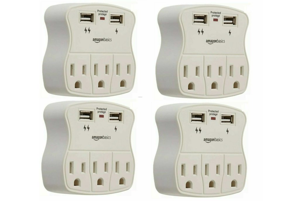 4pk Amazon Basics 3-Outlet Surge Protector 1