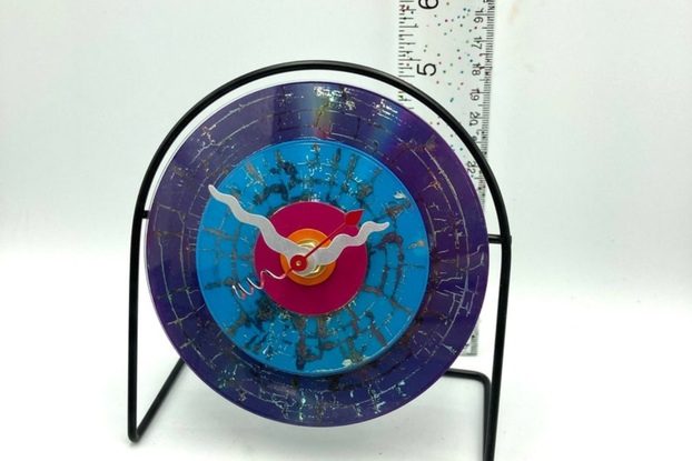 Purple, turquoise and pink double cd clock