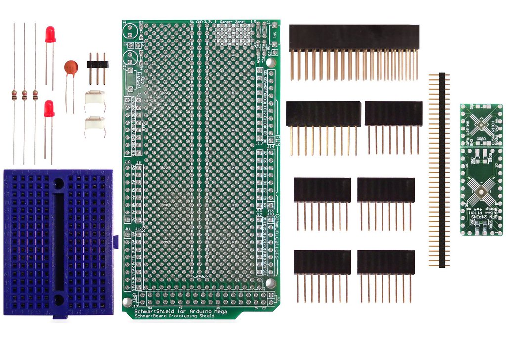 SchmartBoard|ez .5mm Pitch, 12 & 24 Pin QFP/QFN Arduino Mega Shield Kit 1