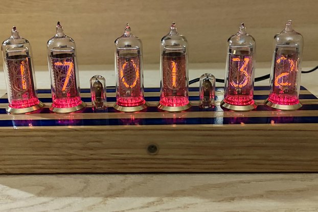 Nixie tube clock with In-14 and Blue Epoxy inlays.