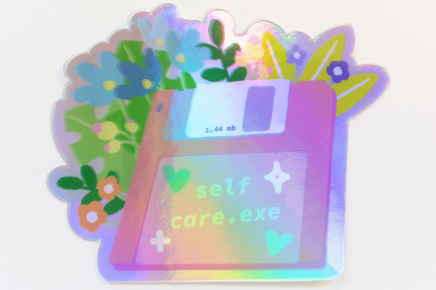 Selfcare.exe Floppy Disk Holographic Sticker