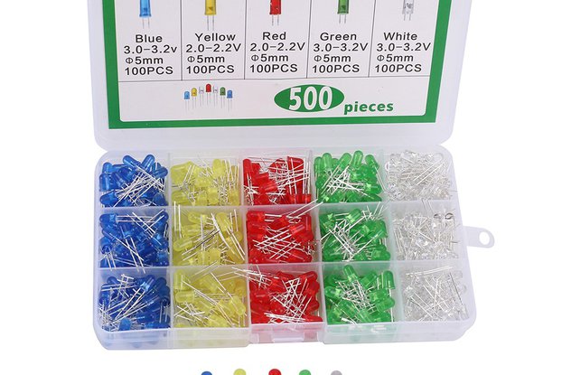 500pcs 5mm White Green Blue Red Yellow LED Kits