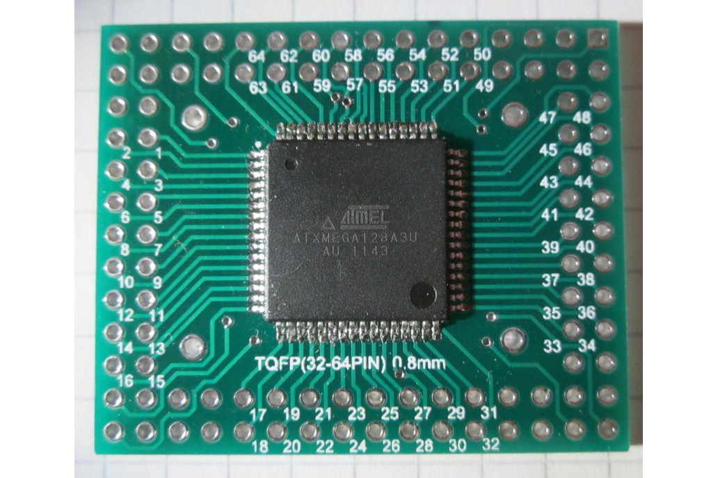 Atmel AVR TQFP ATxmega microcontroller ATxmega128A3U-AU (with USB) on TQFP64 adapter 1