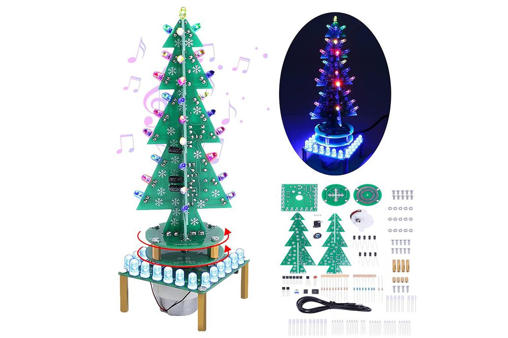 Auto-Rotate Flash RGB LED Music Christmas Tree Kit 1