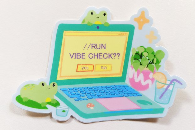 Vibe Check Frog Laptop Sticker