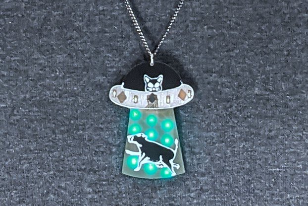 Cat pendant jewelry UFO abducting a cow necklace