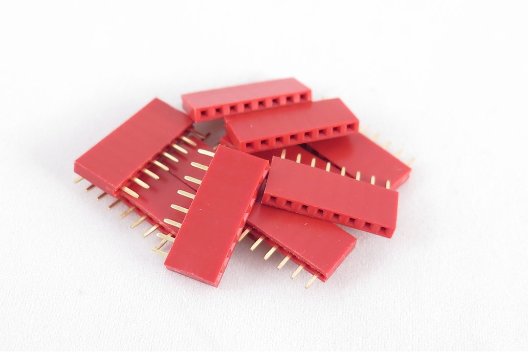 Set of 10 red female pin headers, 8 pins 1