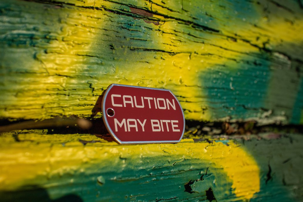 Red PCB charm "Caution May Bite" w/Variety Pack 1