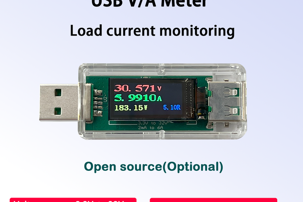 USB voltage, current, and power monitor with a TFT