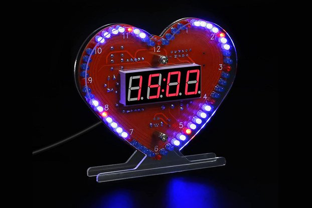 Heart Shaped 4-Digit LED Electronic Clock Kit