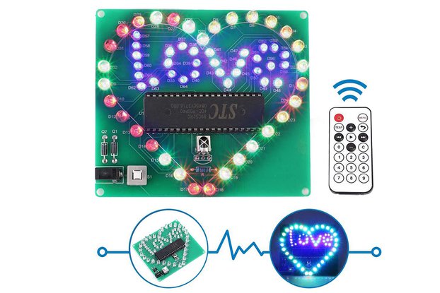 Colorful Heart Shape LED Light Soldering Kit