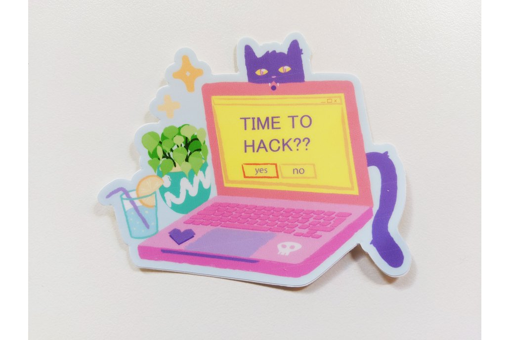 Time to Hack? Laptop Cat Sticker 1