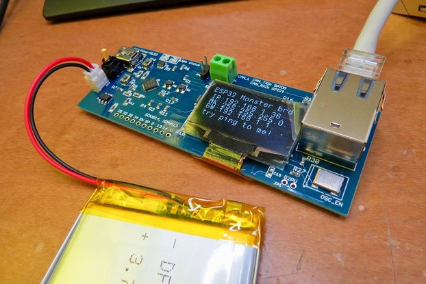 ESP32 Monster board, Ether, CAN, OLED all in one