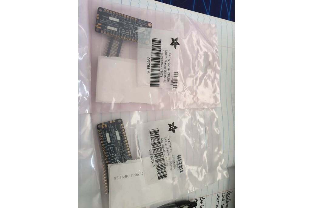 Pair of 900MHz LoRa Feather32u4 boards 1