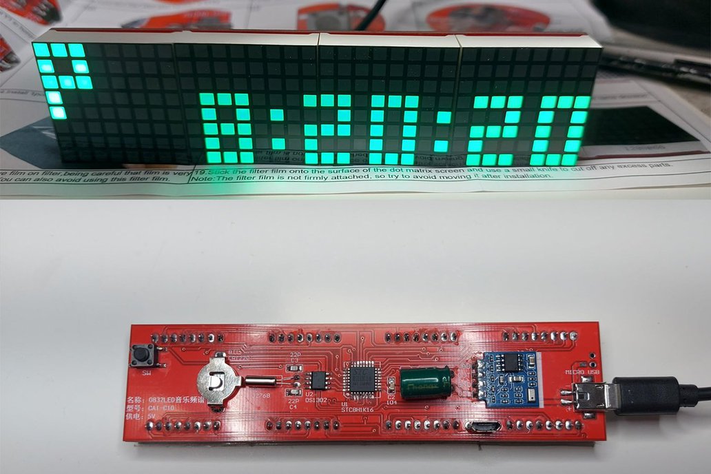 Green LED Dot Matrix Music Spectrum Clock DIY Kit 1