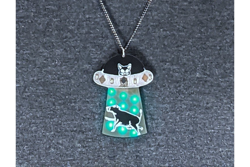 Cat pendant jewelry UFO abducting a cow necklace 1